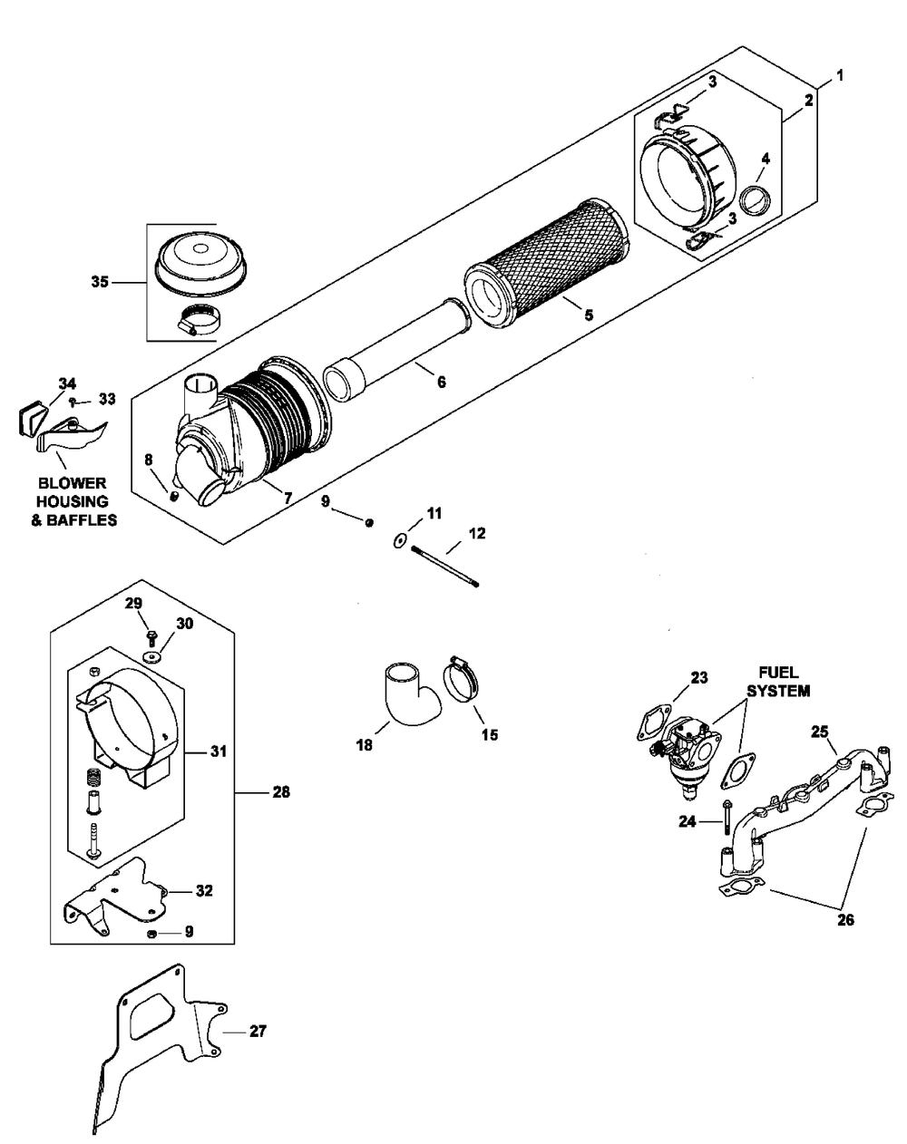 Cv730-0025 Air Intake And Filtration Diagram and Parts List for M54-KH 53BB5B8W750-25-HP Cub Cadet Lawn Tractor